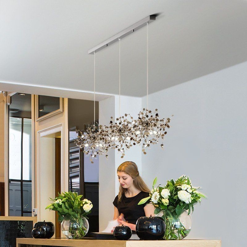 Hand-Made Stainless Steel Leaf Chandelier