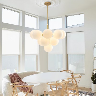 Opal Glass Bubble Cluster Grape Brass Chandelier for Dining Room