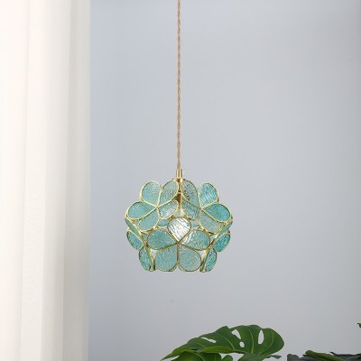 Nordic Brass Flower Petal Glass Pendant Light for Dining Room