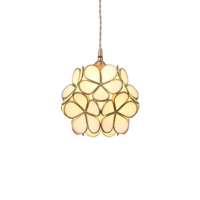 Nordic Brass Flower Petal Glass Pendant Light for Dining Room