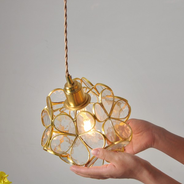 Nordic Brass Flower Petal Glass Pendant Light for Dining Room