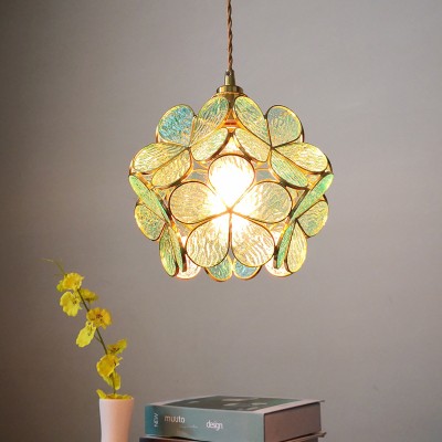 Nordic Brass Flower Petal Glass Pendant Light for Dining Room