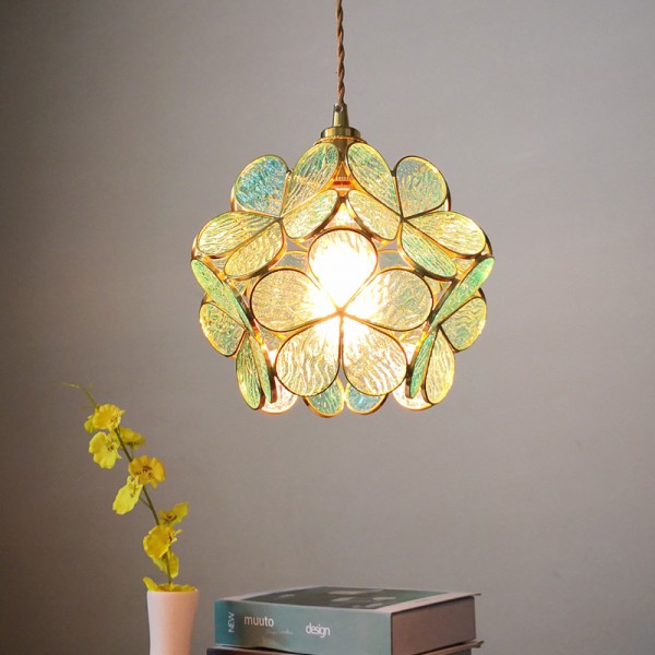 Nordic Brass Flower Petal Glass Pendant Light for Dining Room
