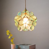 Nordic Brass Flower Petal Glass Pendant Light for Dining Room