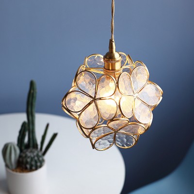 Nordic Brass Flower Petal Glass Pendant Light for Dining Room