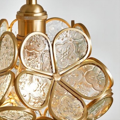 Nordic Brass Flower Petal Glass Pendant Light for Dining Room
