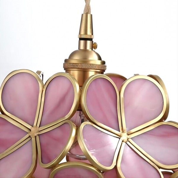 Nordic Brass Flower Petal Glass Pendant Light for Dining Room