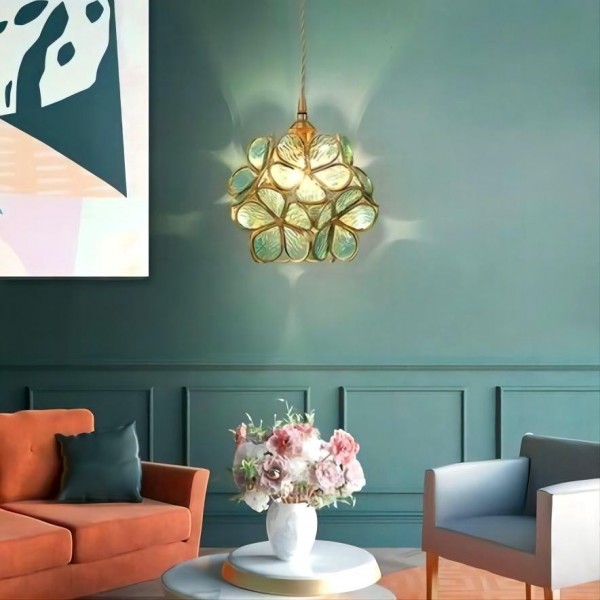 Nordic Brass Flower Petal Glass Pendant Light for Dining Room