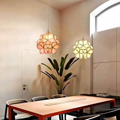 Nordic Brass Flower Petal Glass Pendant Light for Dining Room