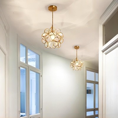 Nordic Brass Flower Petal Glass Pendant Light for Dining Room