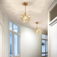 Nordic Brass Flower Petal Glass Pendant Light for Dining Room