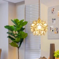 Nordic Brass Flower Petal Glass Pendant Light for Dining Room