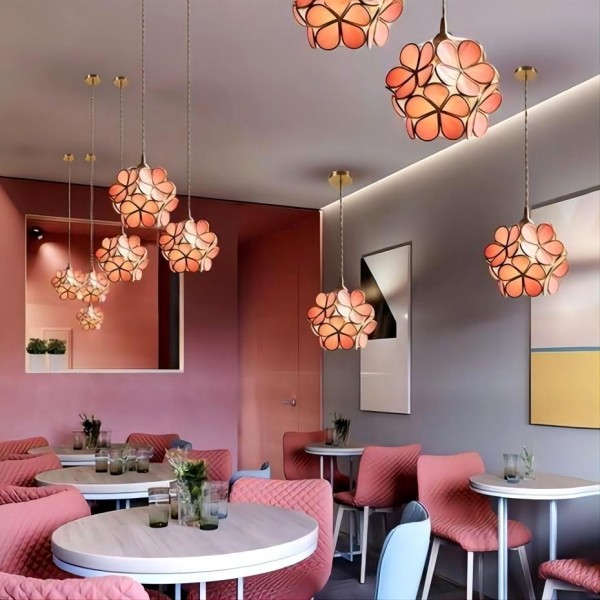 Nordic Brass Flower Petal Glass Pendant Light for Dining Room
