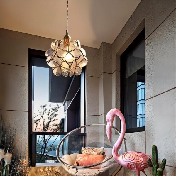 Nordic Brass Flower Petal Glass Pendant Light for Dining Room