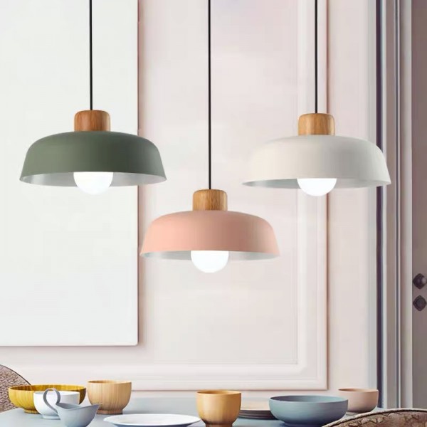 Scandinavian Metal Pendant Light with Macaroon Bowl Shape for Kitchen