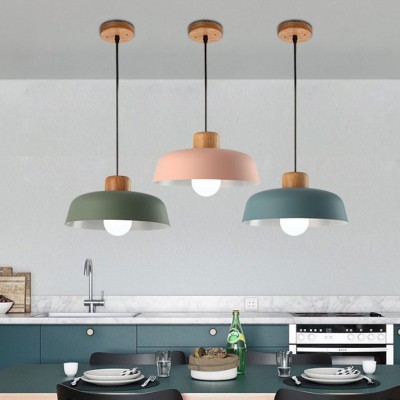 Scandinavian Metal Pendant Light with Macaroon Bowl Shape for Kitchen