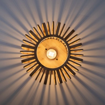 Wooden Ceiling Light With Bamboo Shade