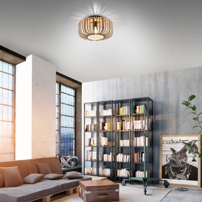 Wooden Ceiling Light With Bamboo Shade