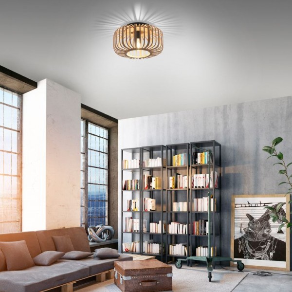 Wooden Ceiling Light With Bamboo Shade