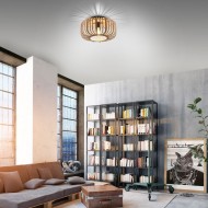 Деревянный потолочный светильник с бамбуковым абажуром