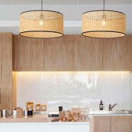 Handmade Bamboo Weaving Drum Pendant Light