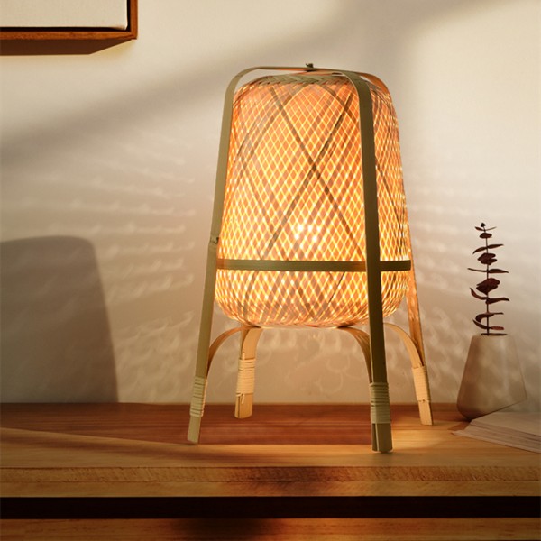 Вертикальный настольный светильник с высокой сеткой из бамбука